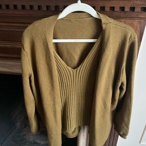 Commense Mustard V-Neck Women's Sweater Co-Ords Set Medium